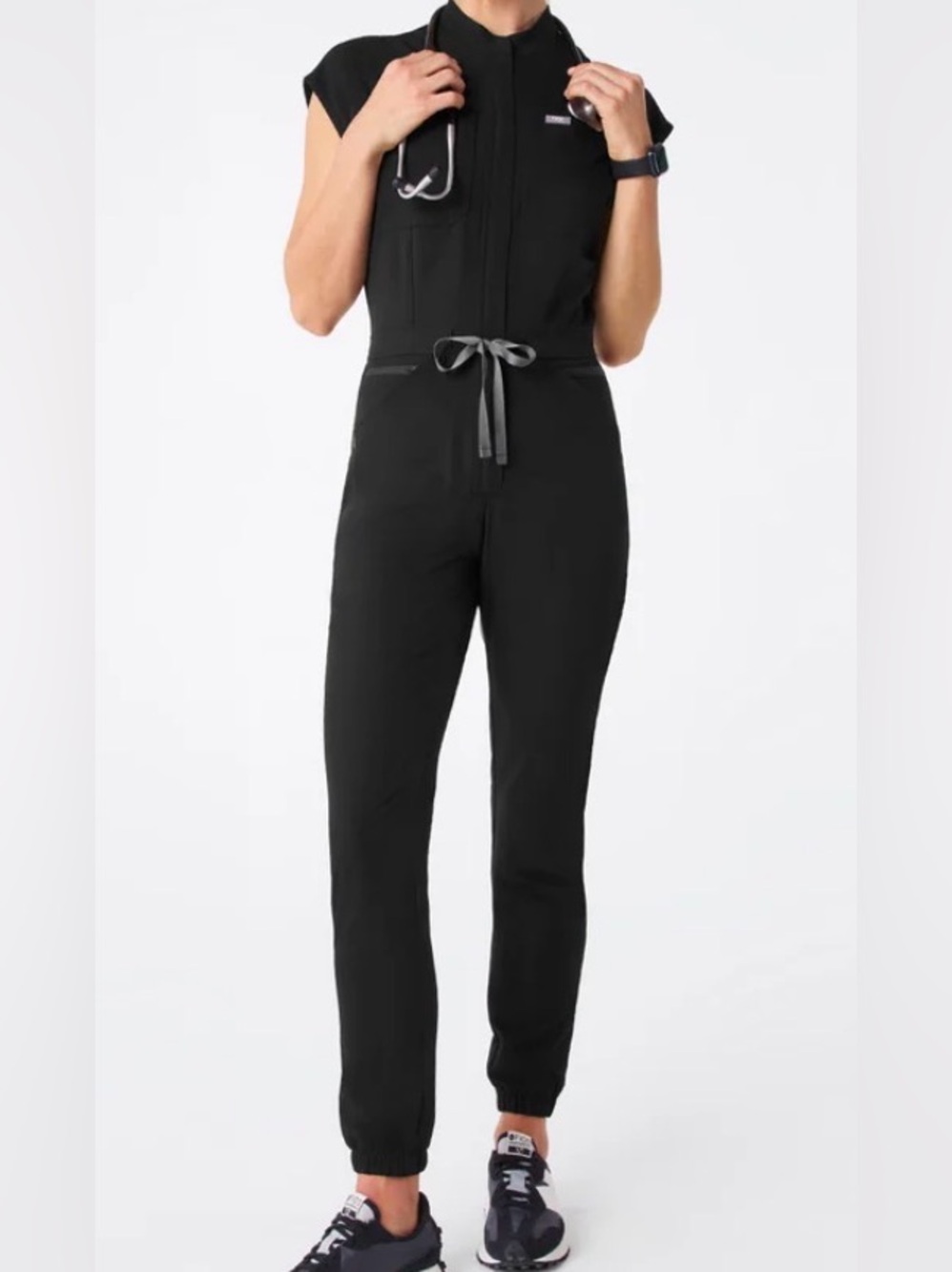 Figs Black FIONx Rafaela Scrub Jumpsuit Zip-Front with Drawstring Waist, jogger